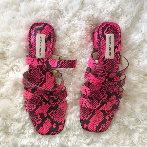 Antonio Melani strappy sandals neon snake skin heeled pink black - Picture 3 of 4